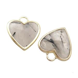 Black Rutilated Quartz Heart Pendant Gold Plated, approx 20mm