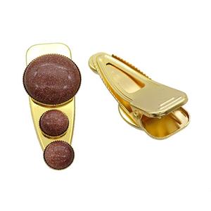 Copper Hair Clips Pave Gold Sandstone Gold Plated, approx 12mm, 25-60mm