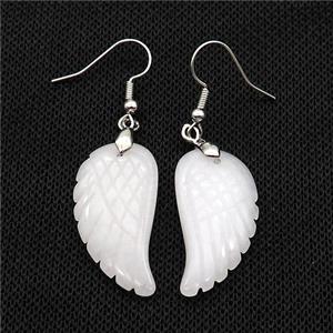 White Jade Angel Wings Hook Earring, approx 15-30mm
