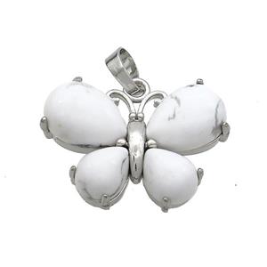 Natural White Howlite Turquoise Butterfly Pendant Platinum Plated, approx 20-30mm