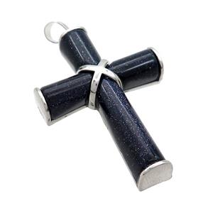 Blue Sandstone Cross Pendant Platinum Plated, approx 30-45mm