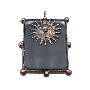 Natural Black Agate Rectangle Pendant Dye Sunface Antique Red, approx 30-40mm