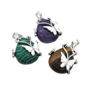 Mix Gemstone Teardrop Pendant Alloy Platinum Plated, approx 20-25mm