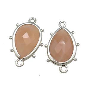 Peach Moonstone Teardrop Connector Platinum Plated, approx 12-18mm