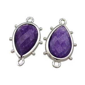 Purple Jade Teardrop Connector Dye Platinum Plated, approx 12-18mm