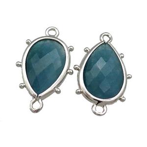 Teal Jade Teardrop Connector Dye Platinum Plated, approx 12-18mm
