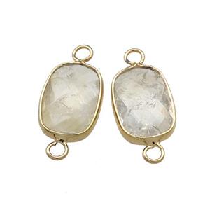 Clear Quartz Rectangle Connector Faceted Gold Plated, approx 11-18mm