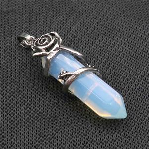 White Opalite Prism Pendant Alloy Flower Wrapped, approx 10-40mm