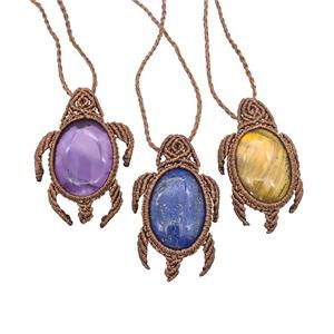 Natural Gemstone Necklace Tortoise Waxed Fabric Rose Brown Mixed, approx 25-30mm