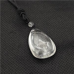 Natural Clear Quartz Teardrop Necklaces Black Nylon Rope Adjustable, approx 25-40mm