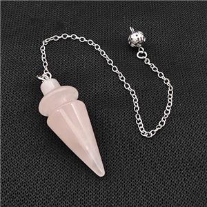 Natural Pink Rose Quartz Dowsing Pendulum Pendant With Chain Platinum Plated, approx 18-48mm, 16cm length