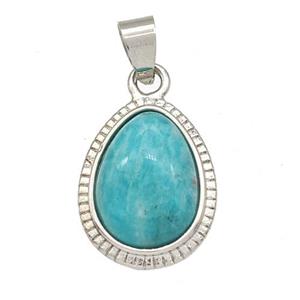 Naturel Green Amazonite Teardrop Pendant Platinum Plated, approx 15-19mm
