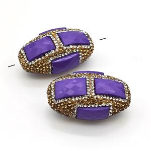 Clay Rice Beads Pave Rhinestone Purple Jade, approx 23-35mm