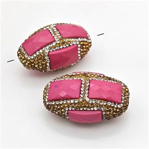 Clay Rice Beads Pave Rhinestone Hotpink Jade, approx 23-35mm