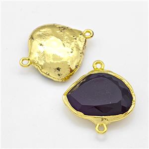 Natural Black Crystal Glass Connector Freeform Gold Plated, approx 22-25mm