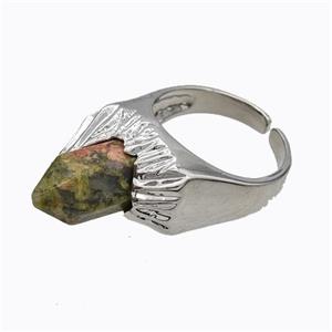 Copper Rings Pave Prism Unakite Platinum Plated, approx 8mm, 18mm dia