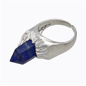 Copper Rings Pave Prism Lapis Lazuli Platinum Plated, approx 8mm, 18mm dia