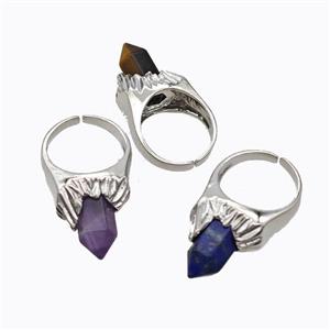 Copper Rings Pave Gemstone Prism Quartz Platinum Plated Mixed, approx 8mm, 18mm dia