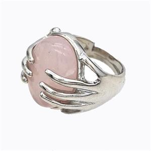 Copper Hand Rings Pave Rose Quartz Platinum Plated, approx 13-18mm, 18mm dia