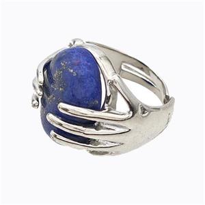 Copper Hand Rings Pave Lapis Lazuli Platinum Plated, approx 13-18mm, 18mm dia