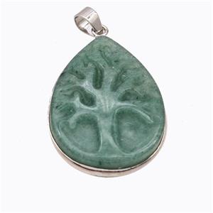 Natural Green Aventurine Tree Pendant Carved, approx 24-32mm