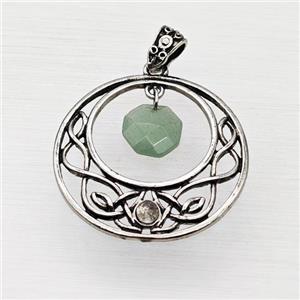 Alloy GoGo Pendant With Green Aventurine Antique Silver, approx 12mm, 40mm