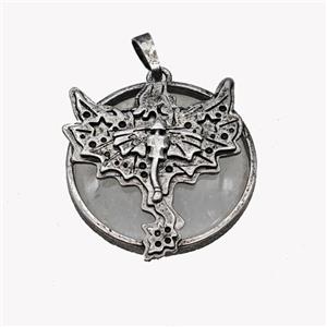 Alloy Pterosaur Pendant Pave Clear Quartz Antique Silver, approx 30mm