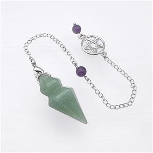 Green Aventurine Pendulum Pendant With Chain, approx 15-35mm, 16mm, 16cm length