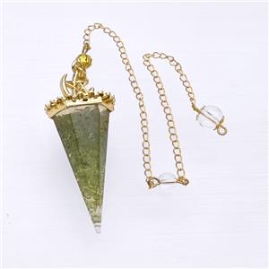 Green Peridot Chips Resin Pendulum Pendant With Chain Gold Plated, approx 24-55mm, 8mm, 20cm length