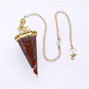 Red Jasper Chips Resin Pendulum Pendant With Chain Gold Plated, approx 24-55mm, 8mm, 20cm length