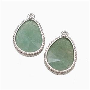 Natural Green Strawberry Quartz Teardrop Pendant Platinum Plated, approx 14.5-20mm
