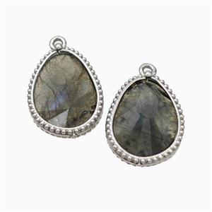 Natural Labradorite Teardrop Pendant Platinum Plated, approx 14.5-20mm