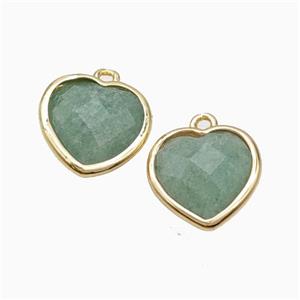 Natural Green Aventurine Heart Pendant Faceted Gold Plated, approx 12mm