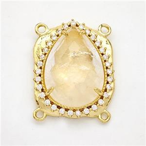Clear Quartz Teardrop Connector Copper Pave Zirconia Gold Plated, approx 18-22mm