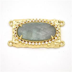Green Fluorite Oval Connector Copper Pave Zirconia Gold Plated, approx 16-26mm