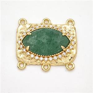 Green Strawberry Quartz Eye Connector Copper Pave Zirconia Gold Plated, approx 16-22mm