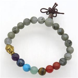 Chakra buddha Bracelets with labradorite, stretchy, approx 8mm dia