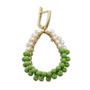 White Green Pearlized Glass Copper Latchback Earring Gold Plated, approx 3mm, 30-35mm, 12-16mm