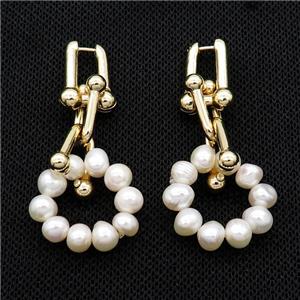 White Pearl Copper Latchback Earring Gold Plated, approx 6.5mm, 12-17mm