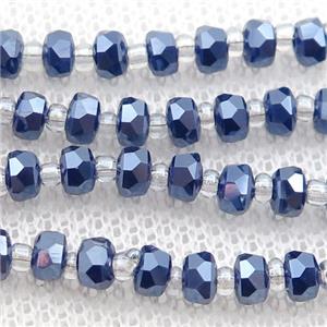 blue Crystal Glass Beads, faceted rondelle, approx 4mm, 62cm length