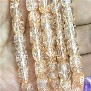 peach Crackle Crystal Glass barrel beads, approx 8x11mm