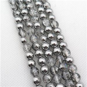 round Crackle Crystal Glass Beads, half silver plated, approx 4mm dia