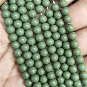 green Lacquered Glass Beads, round, approx 6mm dia, 70pcs per st