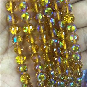 Crystal Glass Beads Faceted Round Golden AB-Color, approx 10mm dia, 40pcs per st