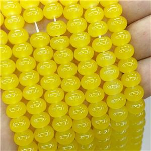 Jadeite Glass Beads Yellow Dye Smooth Rondelle, approx 10mm