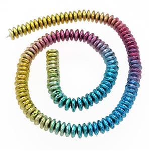 Hematite beads, faceted rondelle, mixed color, electroplated, approx 8mm