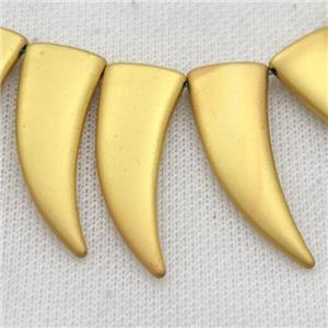 Hematite horn beads, duck gold, approx 14-40mm