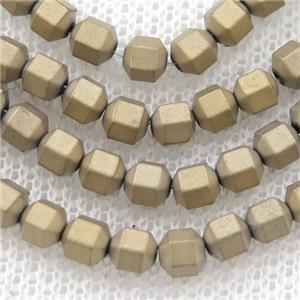 matte Hematite prism column beads, pyrite color electroplated, approx 4mm
