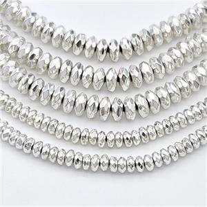 Hematite Beads Faceted Rondelle Shiny Silver, approx 3x4mm