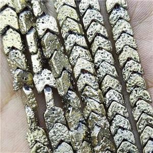 Hematite Chevron Beads V-shape Lt.gold Electroplated, approx 3x6mm